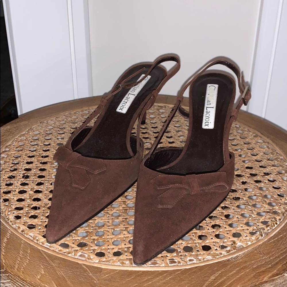Christian Lacroix Suede Kitten Heel Slingbacks
